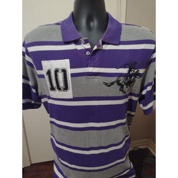 Winchester Polo Shirt Striped Purple Gray Big Pony Rugby #10 Size XL Short Sleev - Picture 1 of 12